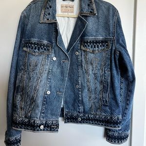 Free People Jean Jacket Medium- embellished embroidered denim jacket